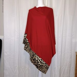 Red and leopard print poncho